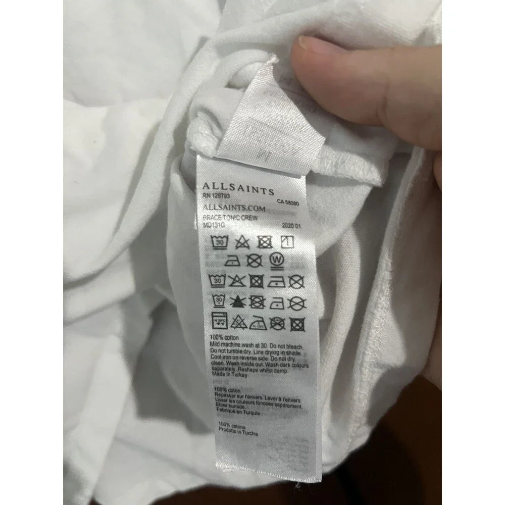 AllSaints Mens Tonic Crew T-Shirt White Ramskull Logo Cotton Tee M Medium